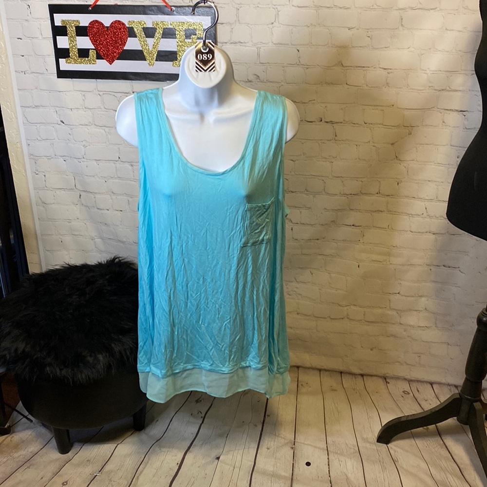 Logo Light blue tank top with fringe size L NWOT